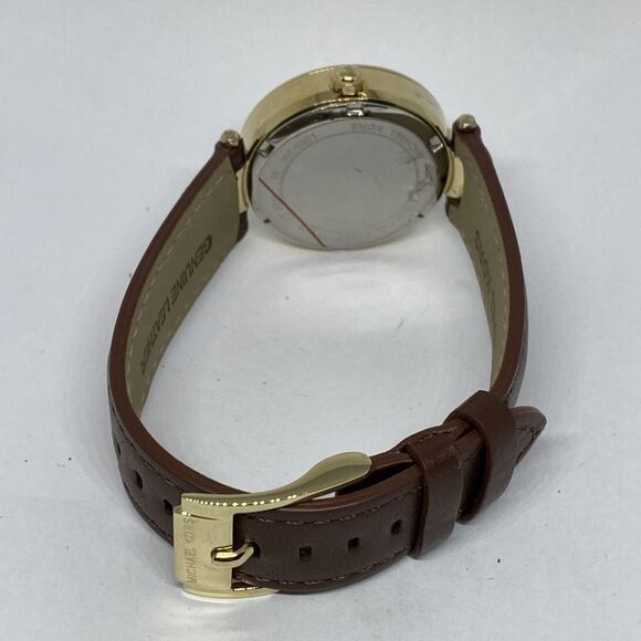 Michael Kors MK6351 Women's Brown Leather Analog Gold Dial Quartz Watch WO659 - Picture 11 of 12